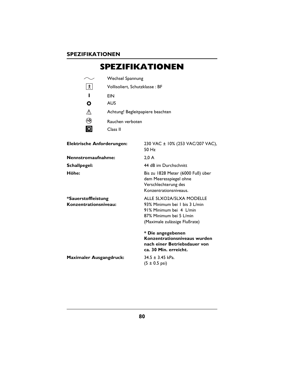 Spezifikationen | Invacare PLATINUM 5 User Manual | Page 80 / 148
