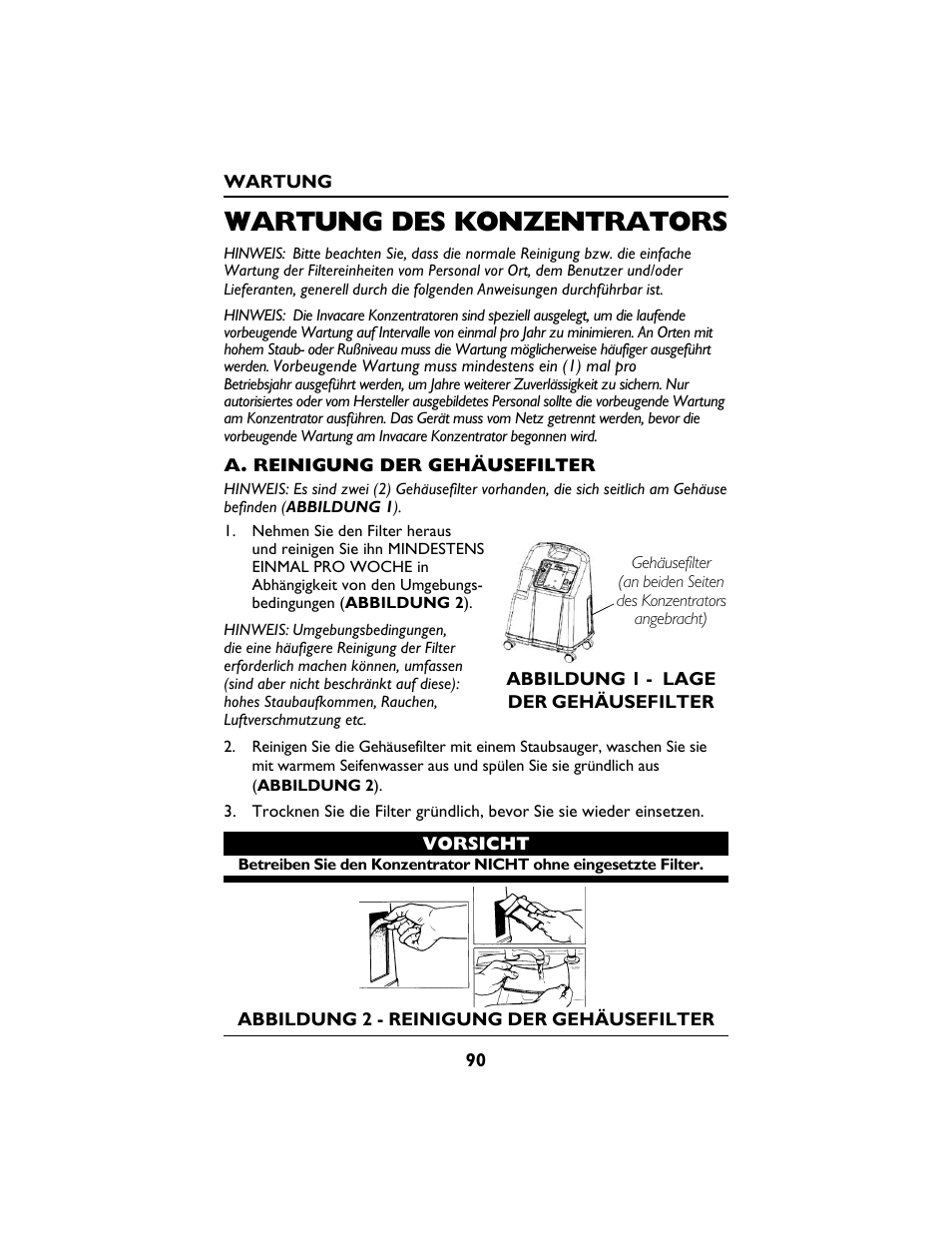Wartung des konzentrators | Invacare PLATINUM 5 User Manual | Page 90 / 148