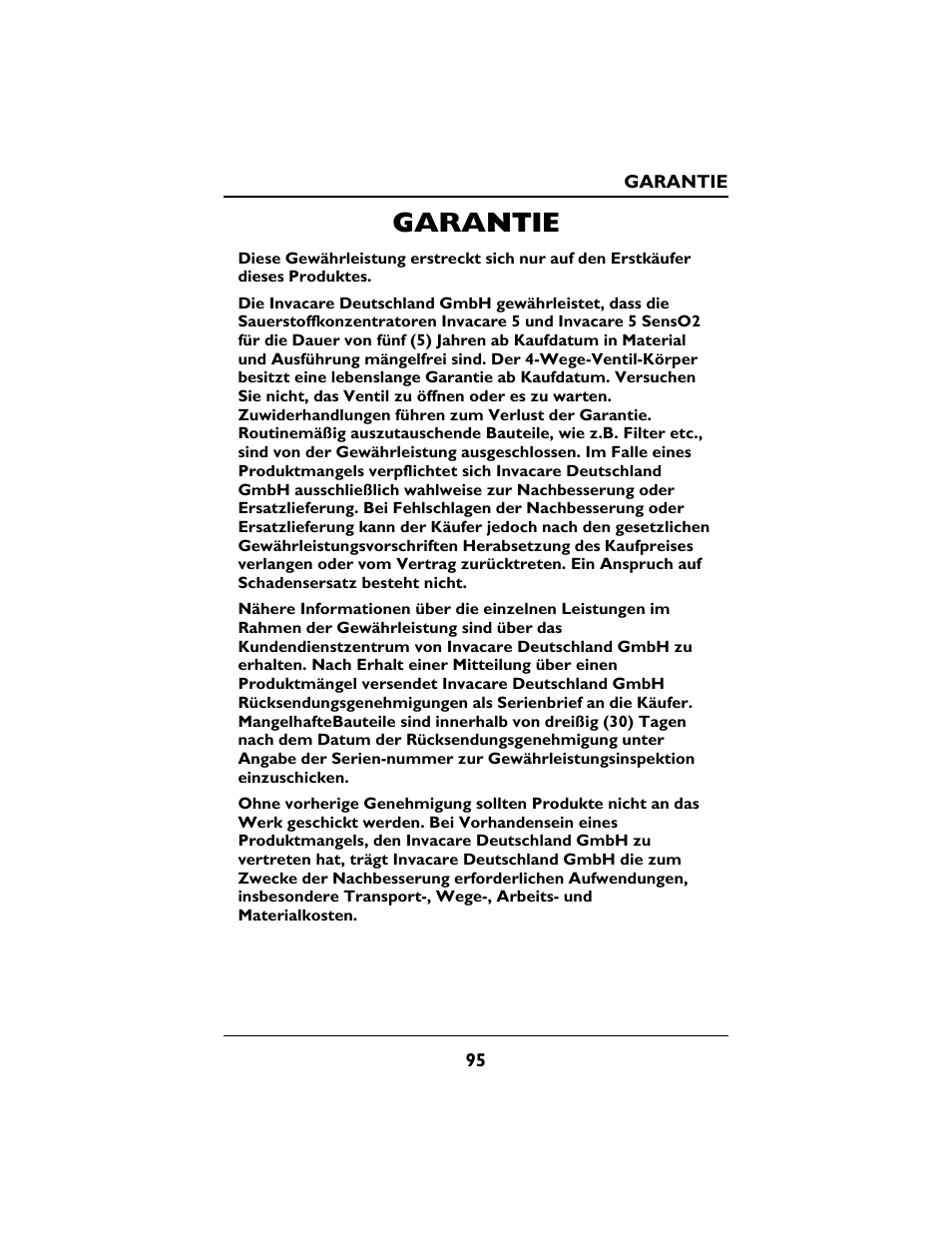 Garantie | Invacare PLATINUM 5 User Manual | Page 95 / 148