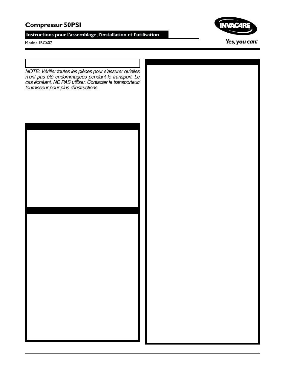 Résumé des consignes de sécurité, Conservez ces instructions compressur 50psi | Invacare 50 psi Compressor IRC607 User Manual | Page 9 / 12