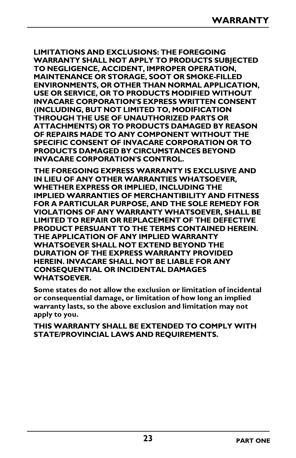 Warranty | Invacare IRC5LXO2 User Manual | Page 23 / 92