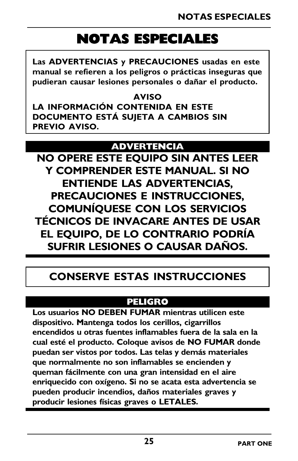 Notas especiales | Invacare IRC5LXO2 User Manual | Page 25 / 92