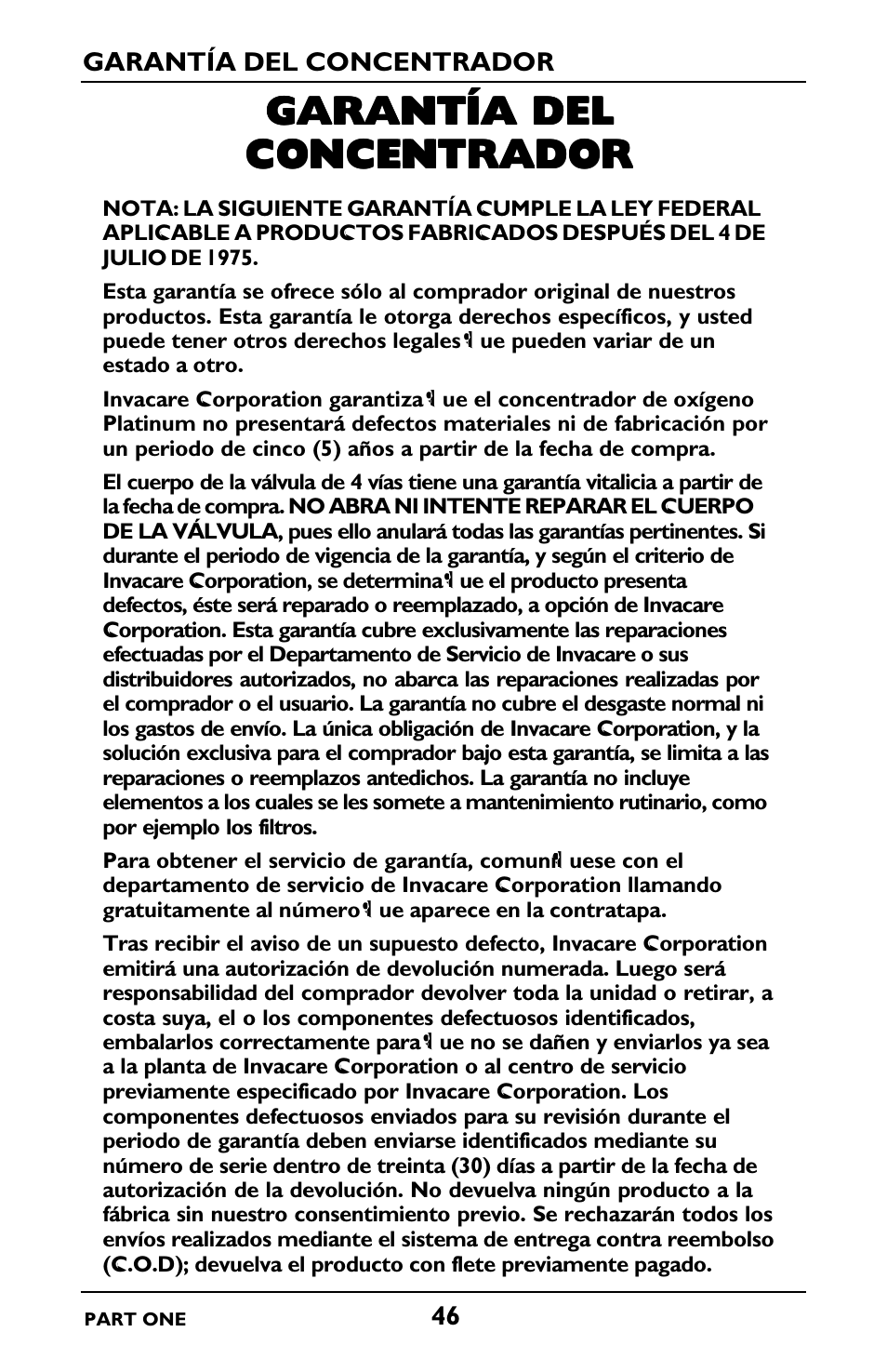 Garantía del | Invacare IRC5LXO2 User Manual | Page 46 / 92