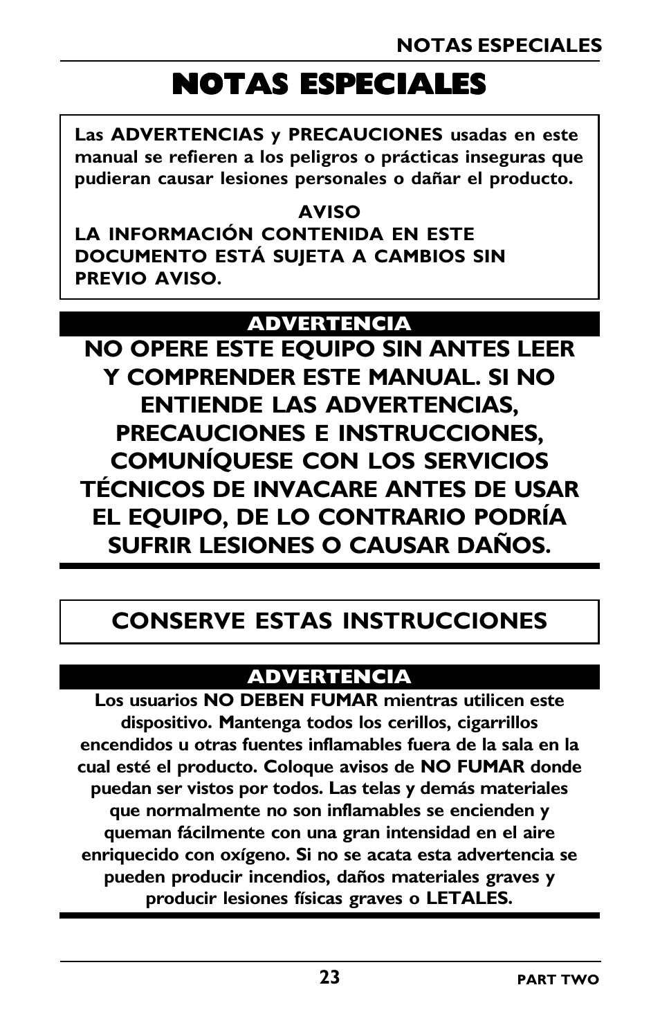 Notas especiales | Invacare IRC5LXO2 User Manual | Page 71 / 92