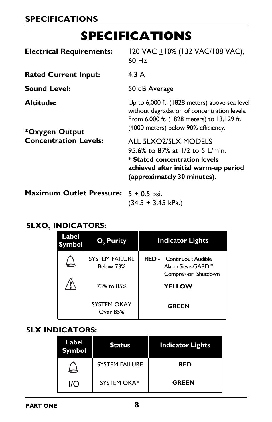 Specifications | Invacare IRC5LXO2 User Manual | Page 8 / 92
