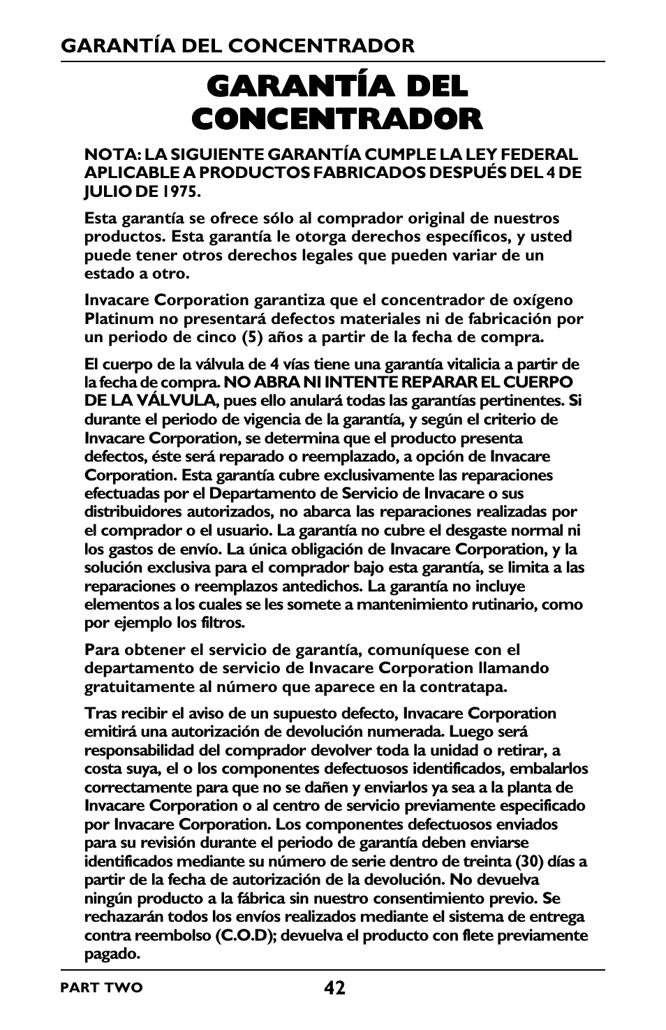 Garantía del | Invacare IRC5LXO2 User Manual | Page 90 / 92