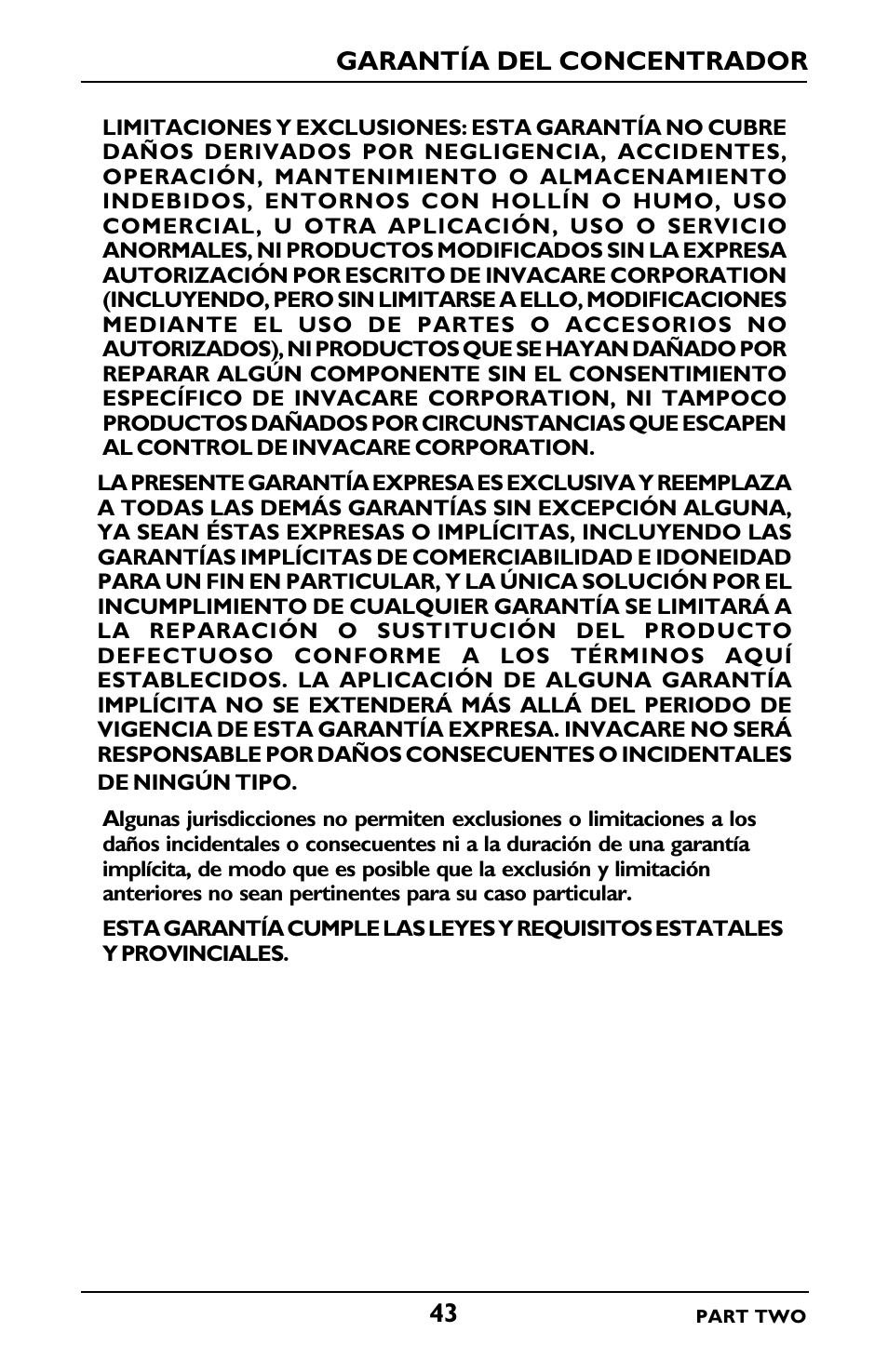Garantía del concentrador | Invacare IRC5LXO2 User Manual | Page 91 / 92