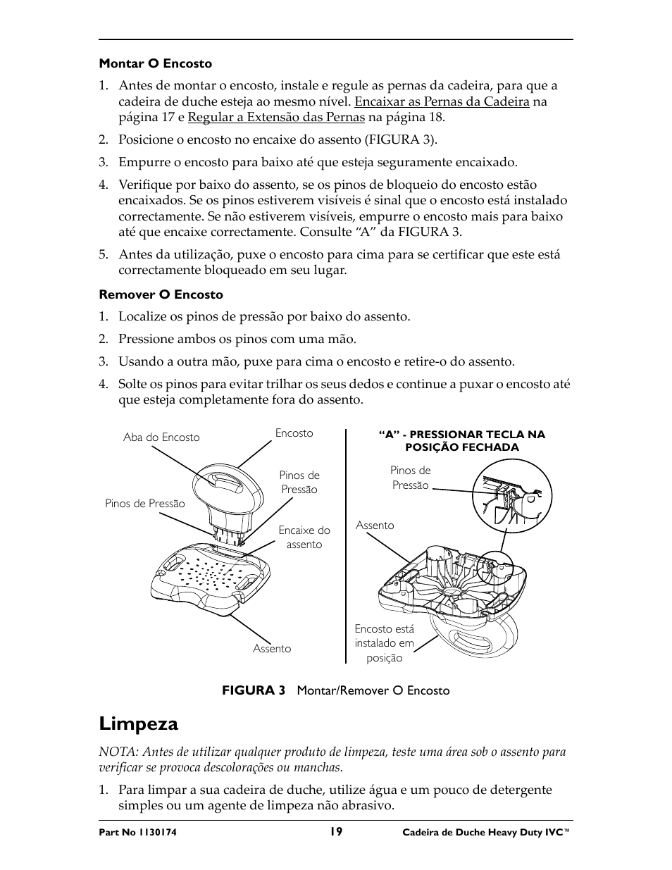 Limpeza, Ento, consulte figura 3 | Invacare 9780E User Manual | Page 19 / 28