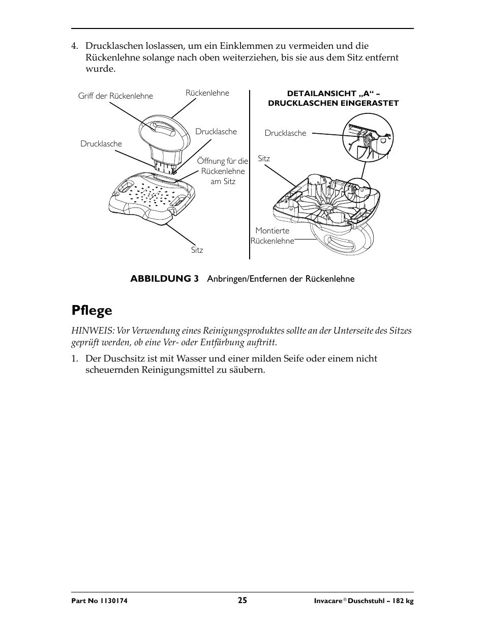 Pflege | Invacare 9780E User Manual | Page 25 / 28