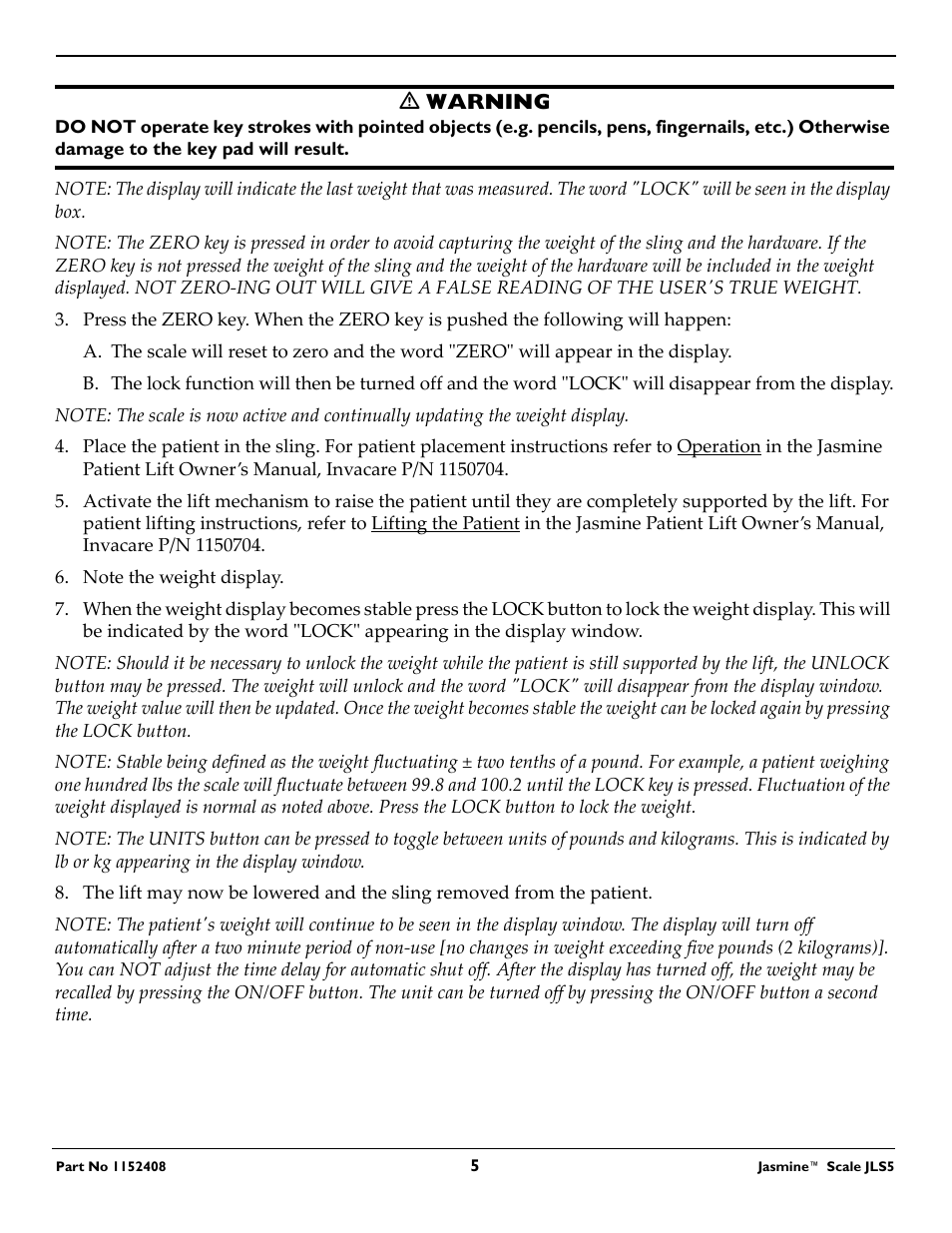 Invacare Jasmine JLS5 User Manual | Page 5 / 8