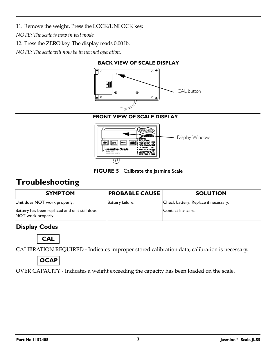 Troubleshooting, Display codes | Invacare Jasmine JLS5 User Manual | Page 7 / 8