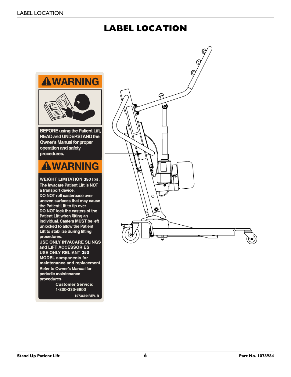 Label location | Invacare RPS350-1 User Manual | Page 6 / 24