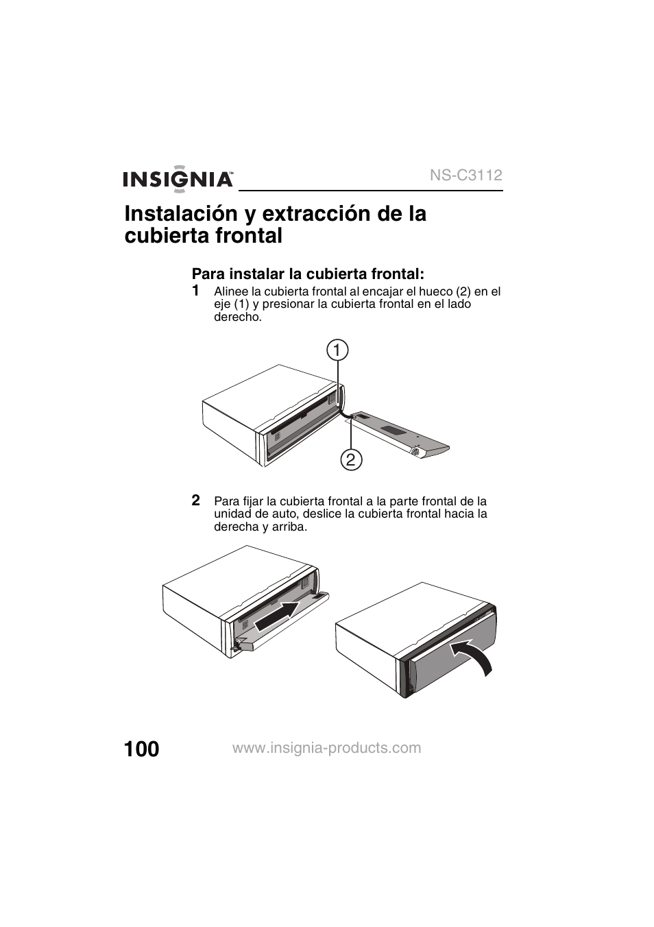 Instalación y extracción de la cubierta frontal | Insignia NS-C3112 User Manual | Page 102 / 136