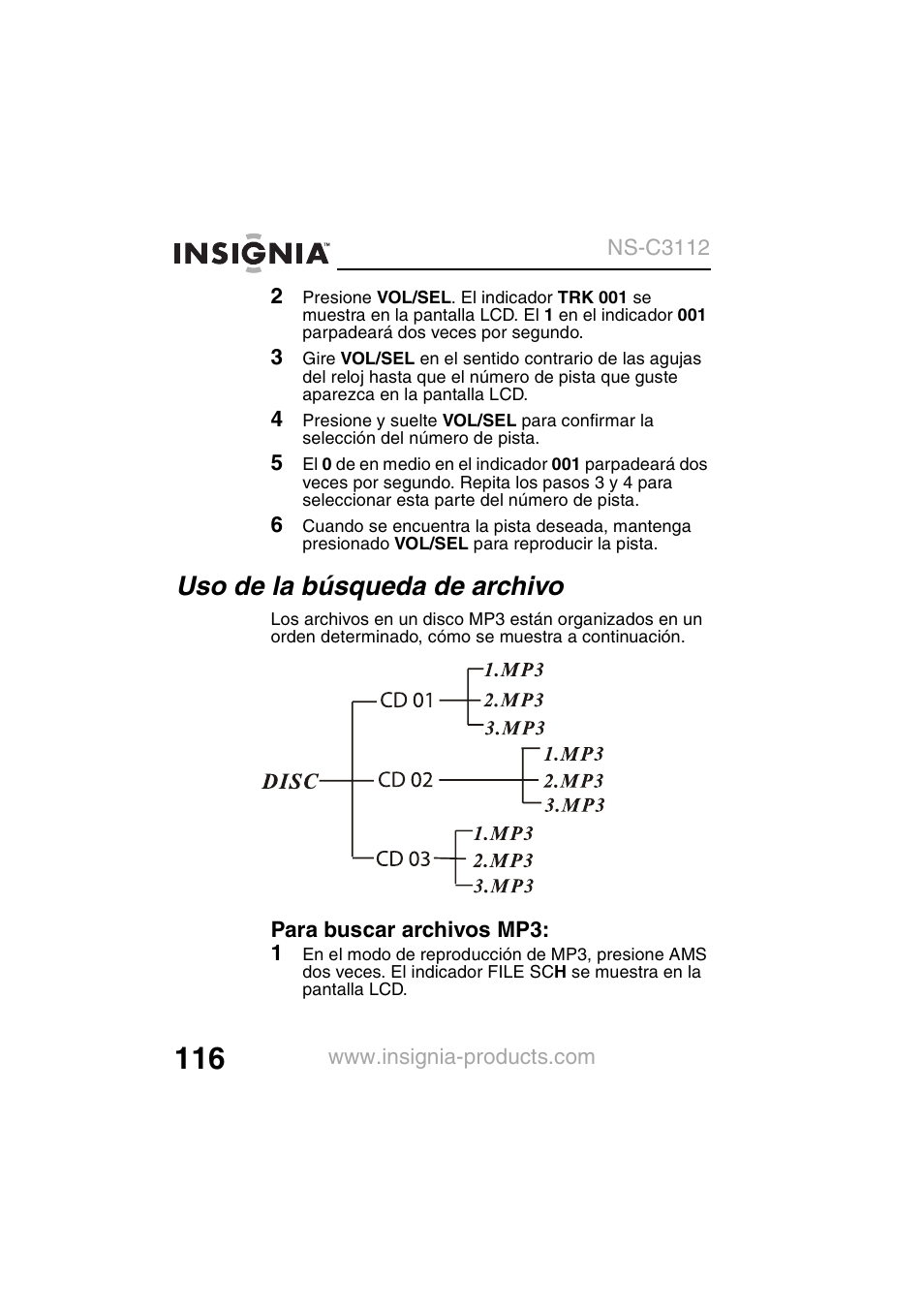 Uso de la búsqueda de archivo | Insignia NS-C3112 User Manual | Page 118 / 136