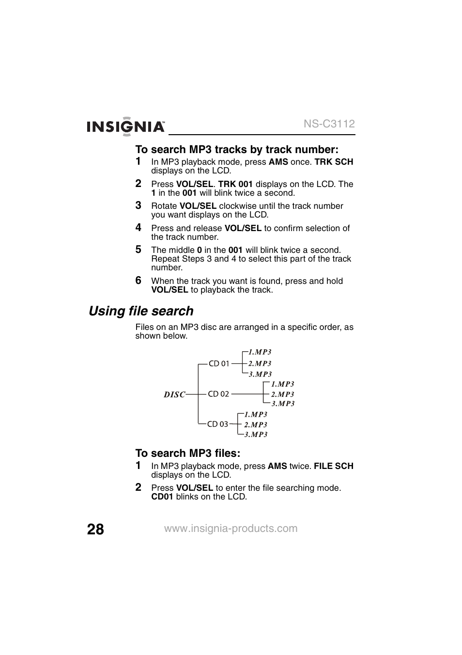 Using file search | Insignia NS-C3112 User Manual | Page 30 / 136