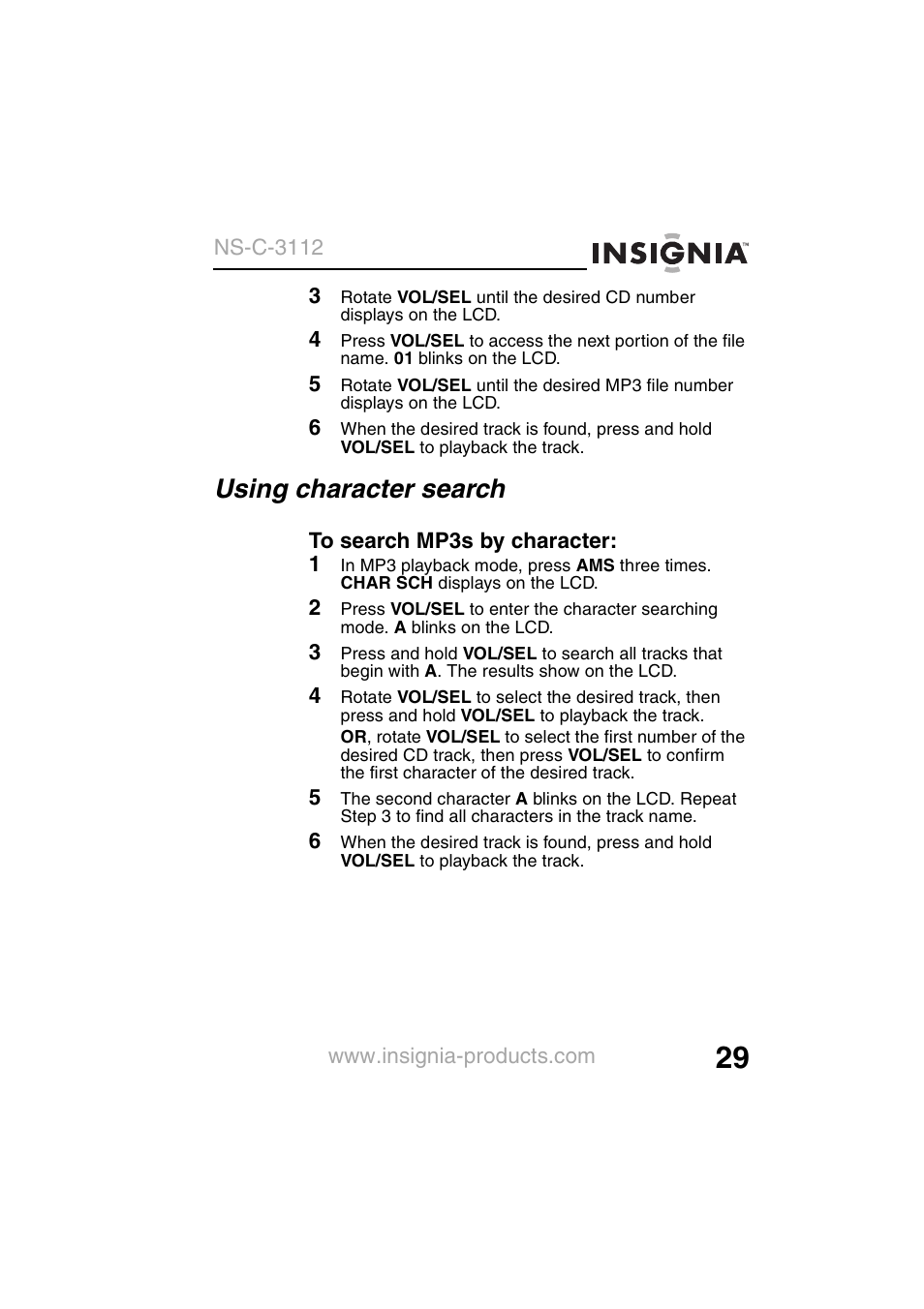 Using character search | Insignia NS-C3112 User Manual | Page 31 / 136