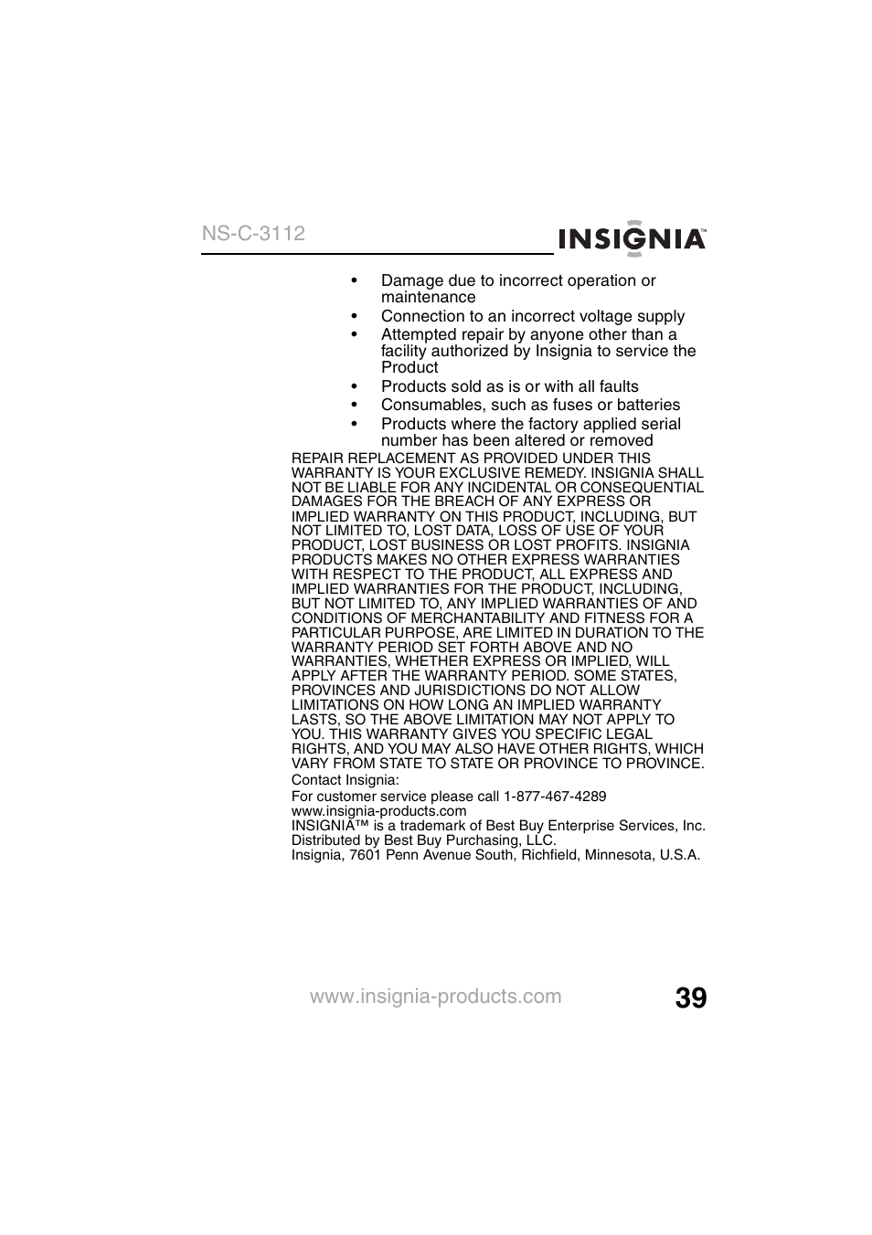 Ns-c-3112 | Insignia NS-C3112 User Manual | Page 41 / 136