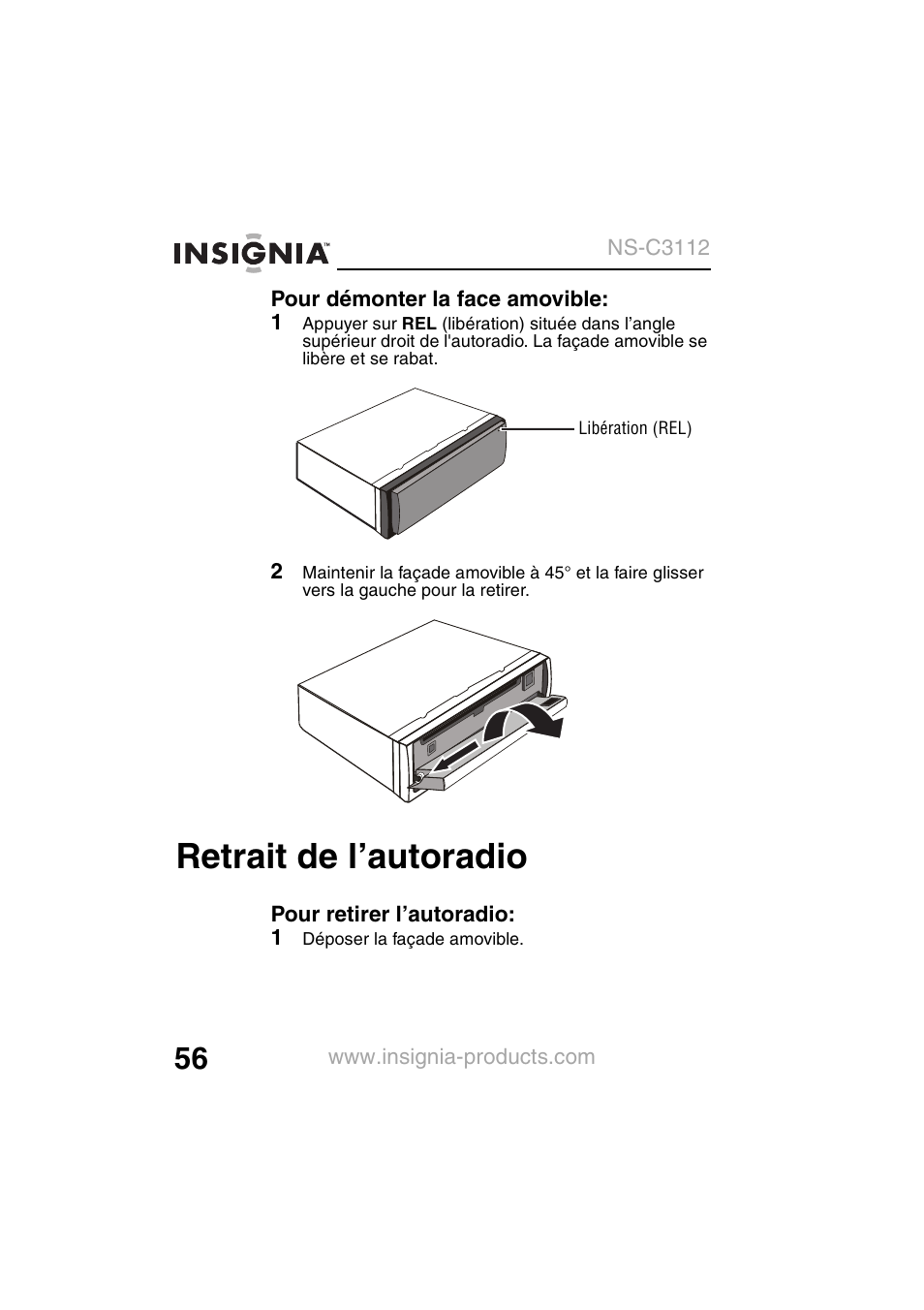 Retrait de l’autoradio | Insignia NS-C3112 User Manual | Page 58 / 136