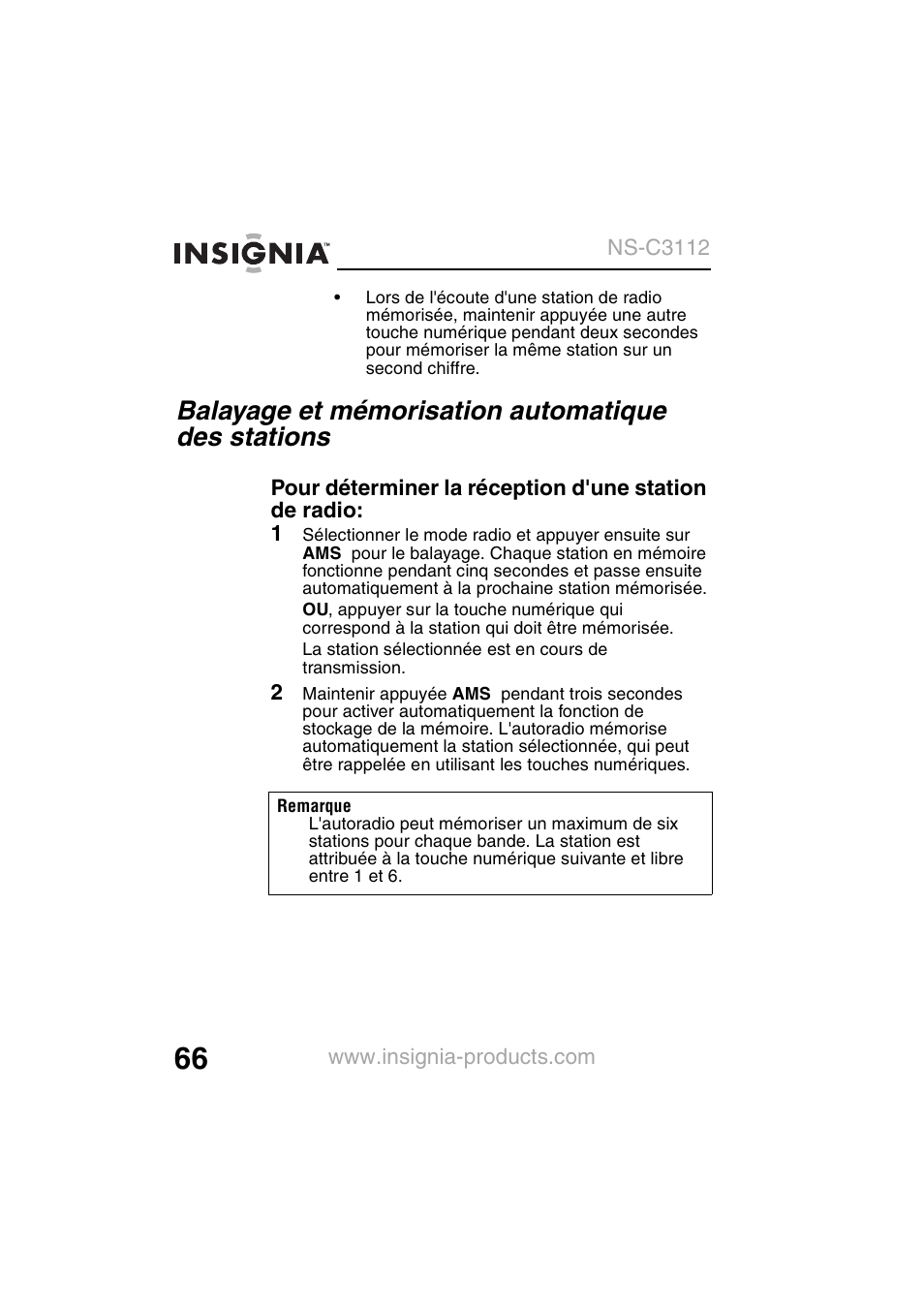 Balayage et mémorisation automatique des stations | Insignia NS-C3112 User Manual | Page 68 / 136