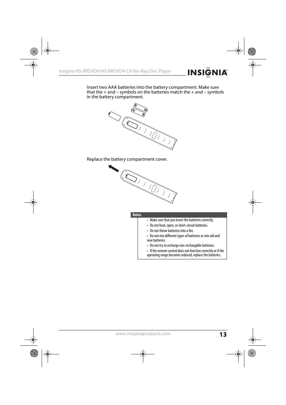 3 replace the battery compartment cover | Insignia NS-BRDVD4-CA User Manual | Page 13 / 73