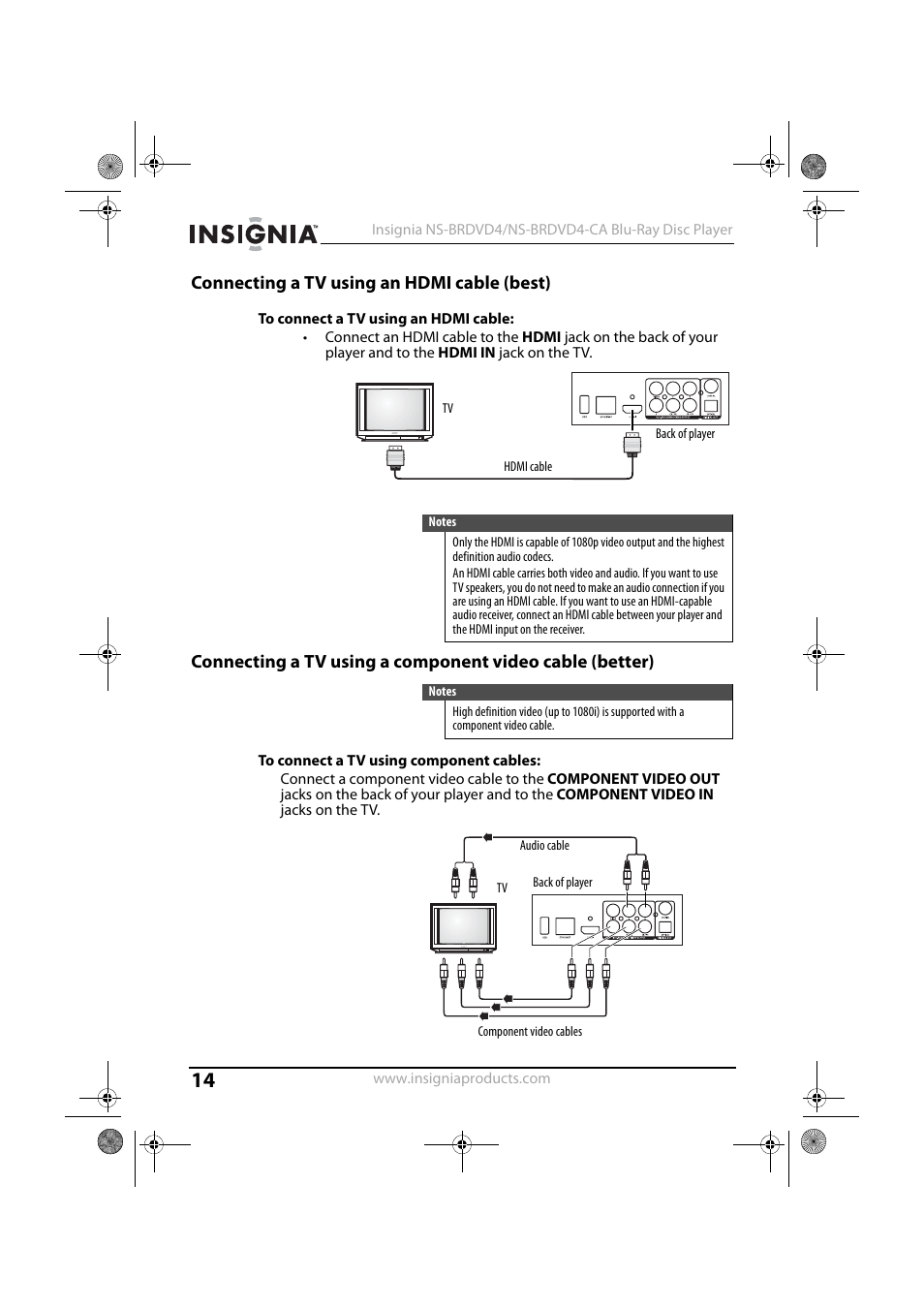 Connecting a tv using an hdmi cable (best) | Insignia NS-BRDVD4-CA User Manual | Page 14 / 73