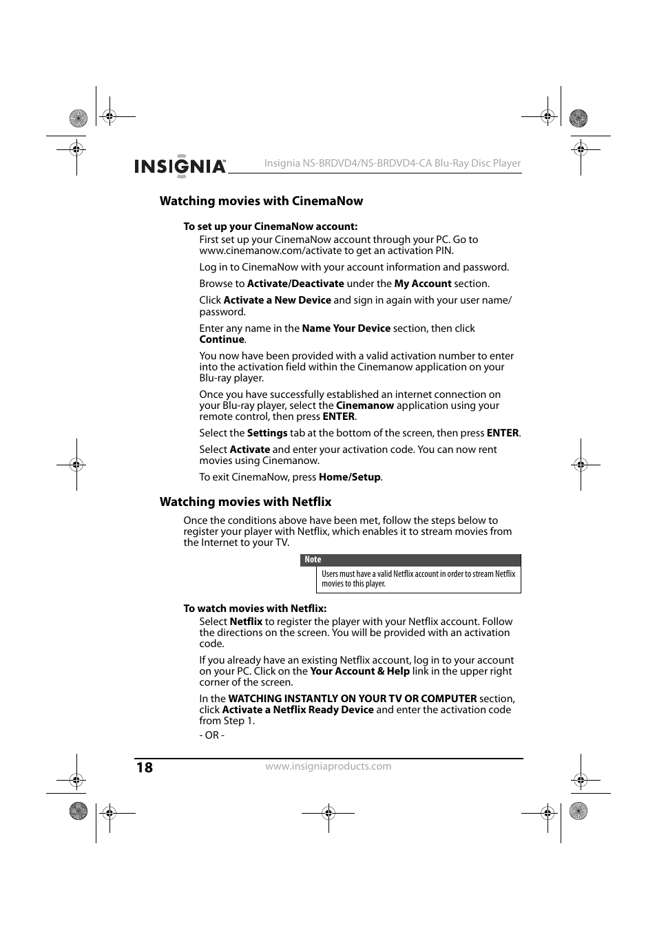 Watching movies with cinemanow, 10 to exit cinemanow, press home/setup, Watching movies with netflix | Insignia NS-BRDVD4-CA User Manual | Page 18 / 73