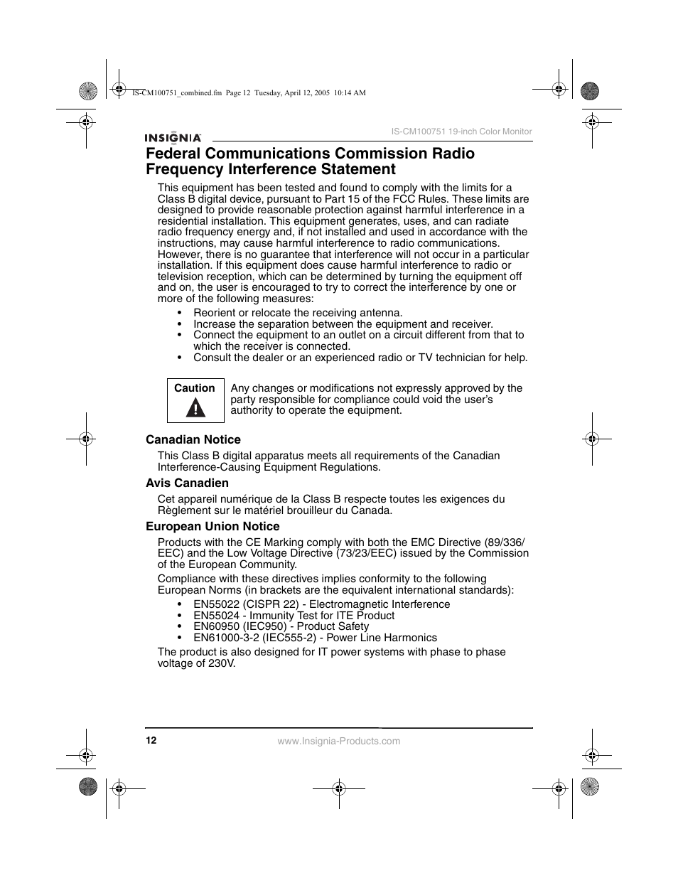 Insignia IS-CM100751 User Manual | Page 14 / 40