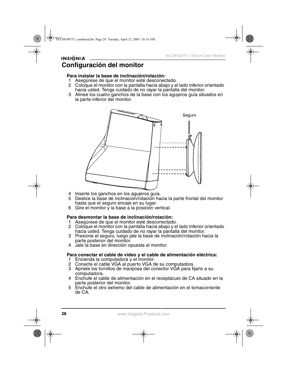 Configuración del monitor | Insignia IS-CM100751 User Manual | Page 30 / 40