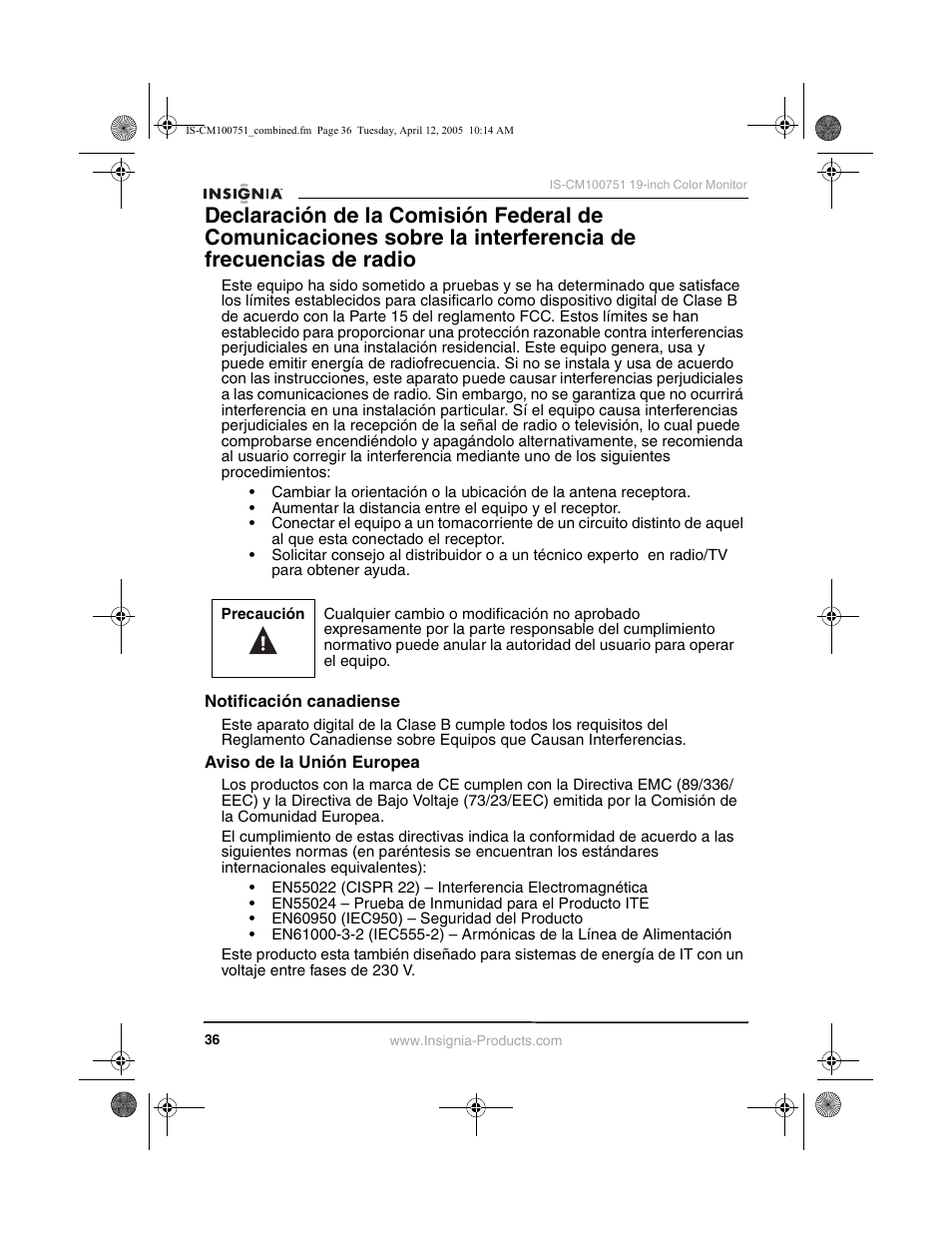 Insignia IS-CM100751 User Manual | Page 38 / 40