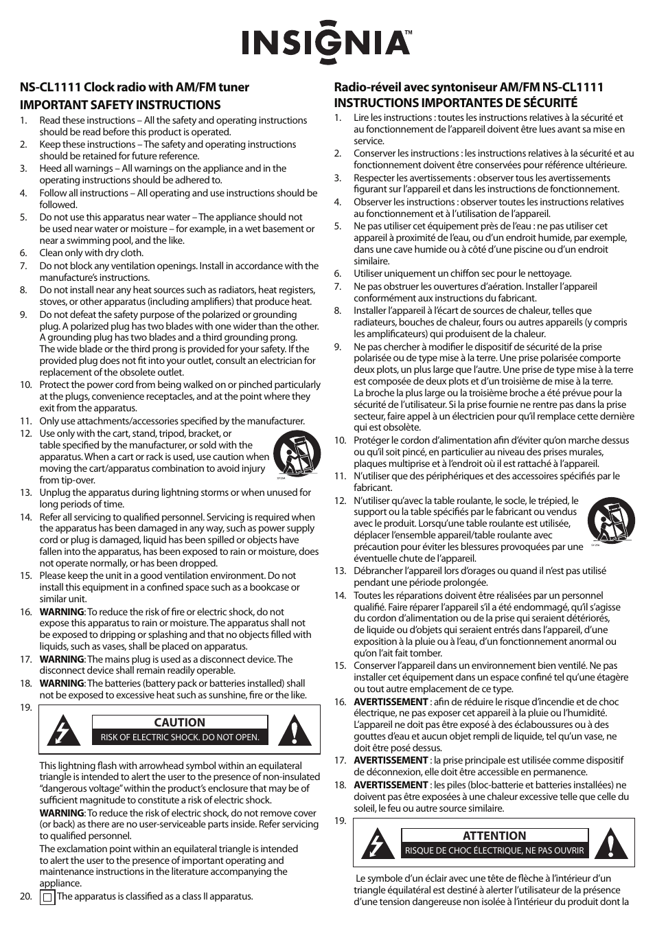 Insignia NS-CL1111 User Manual | 2 pages