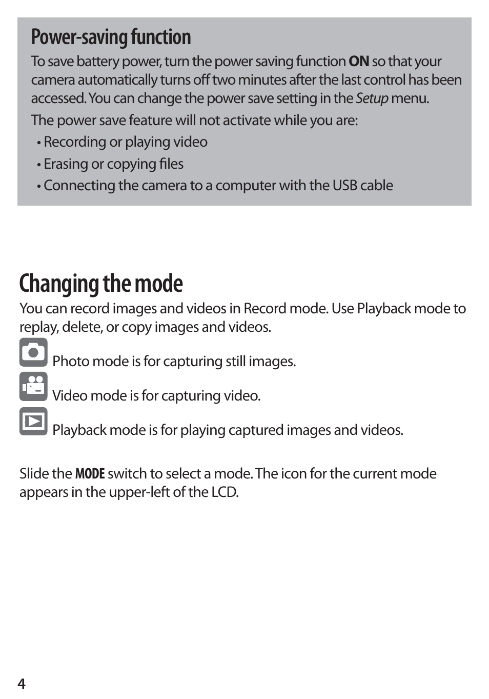 Changing the mode, Power-saving function | Insignia DSC1112SL-CN User Manual | Page 4 / 8