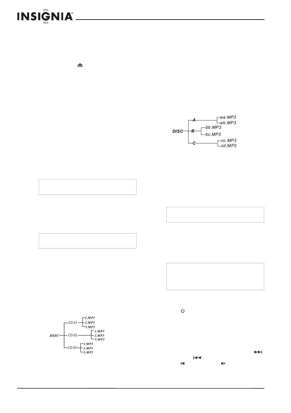 Searching tracks in mp3 mode, Searching files in mp3 mode, Searching characters (file names) in mp3 mode | Using the radio | Insignia NS-C4113 User Manual | Page 10 / 16