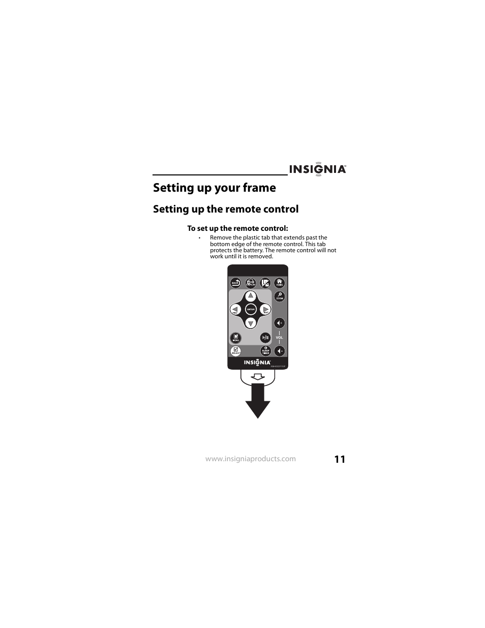 Setting up your frame, Setting up the remote control | Insignia NS-DPF8IP User Manual | Page 11 / 56