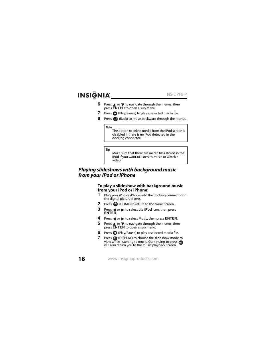 Insignia NS-DPF8IP User Manual | Page 18 / 56