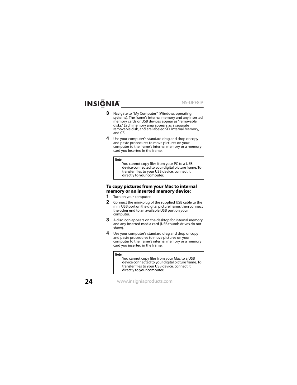 Insignia NS-DPF8IP User Manual | Page 24 / 56