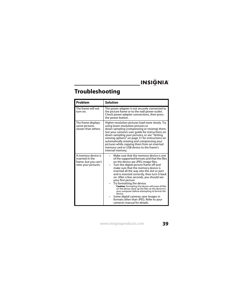 Troubleshooting | Insignia NS-DPF8IP User Manual | Page 39 / 56