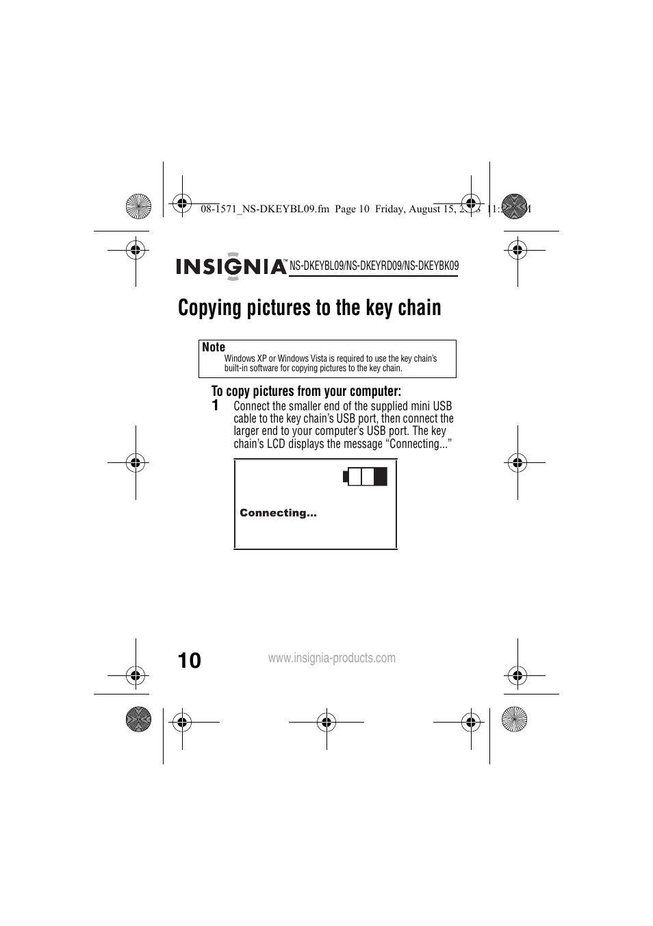 Copying pictures to the key chain | Insignia NS-DKEYBL09 User Manual | Page 12 / 36
