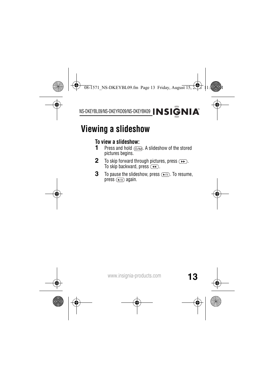 Viewing a slideshow | Insignia NS-DKEYBL09 User Manual | Page 15 / 36