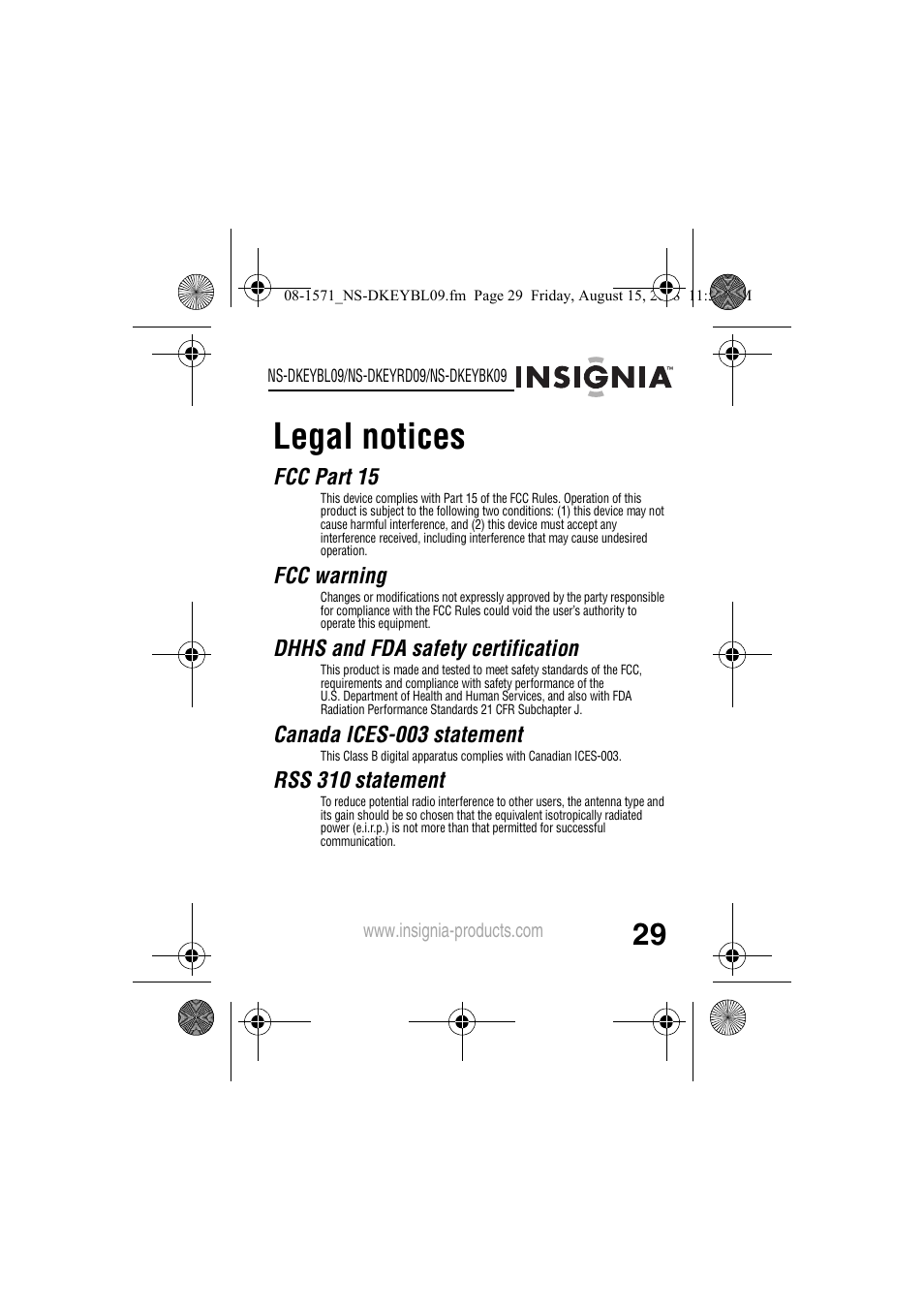 Legal notices | Insignia NS-DKEYBL09 User Manual | Page 31 / 36