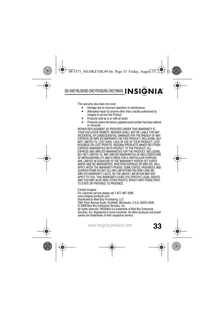 Insignia NS-DKEYBL09 User Manual | Page 35 / 36