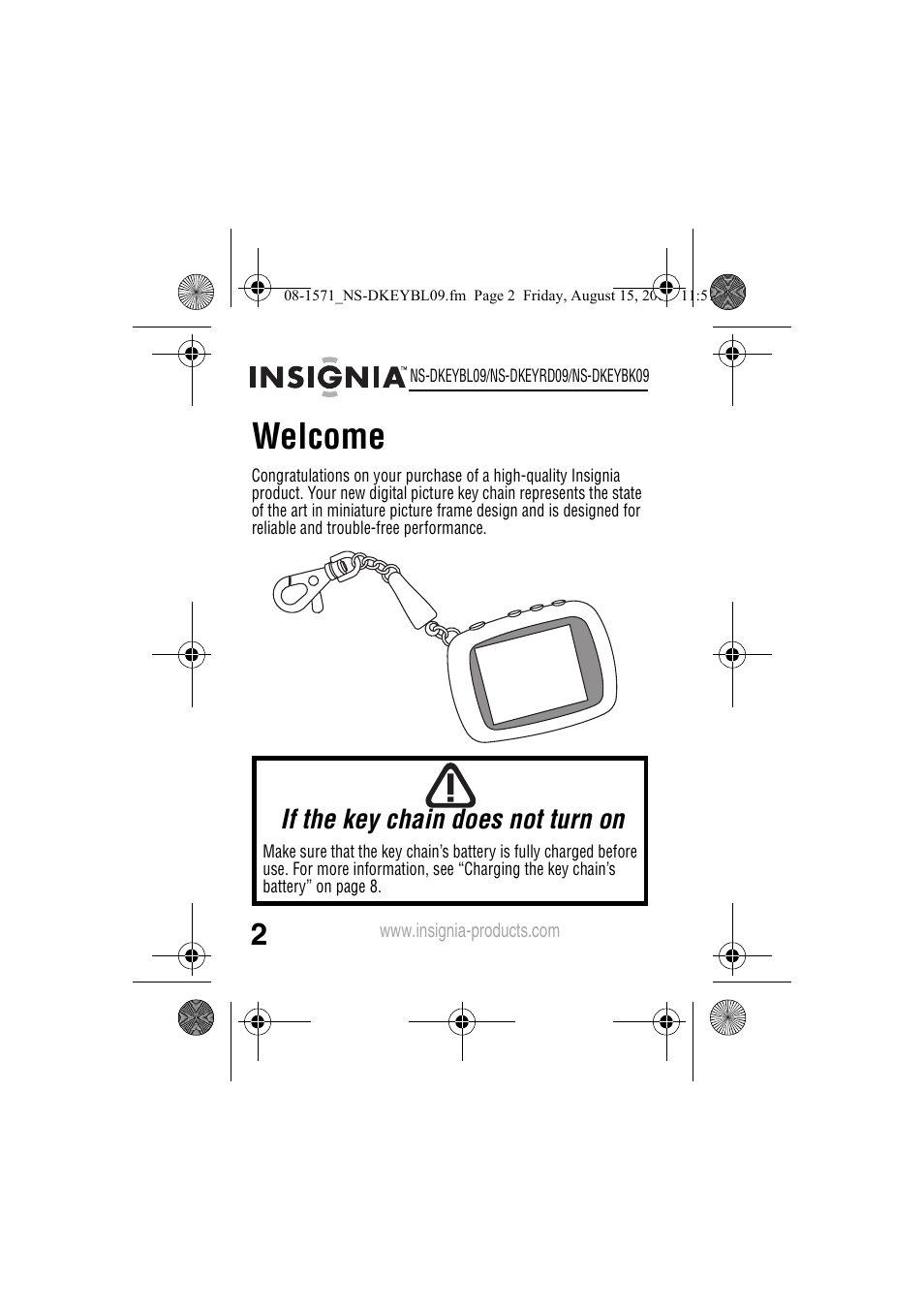 Welcome, If the key chain does not turn on | Insignia NS-DKEYBL09 User Manual | Page 4 / 36