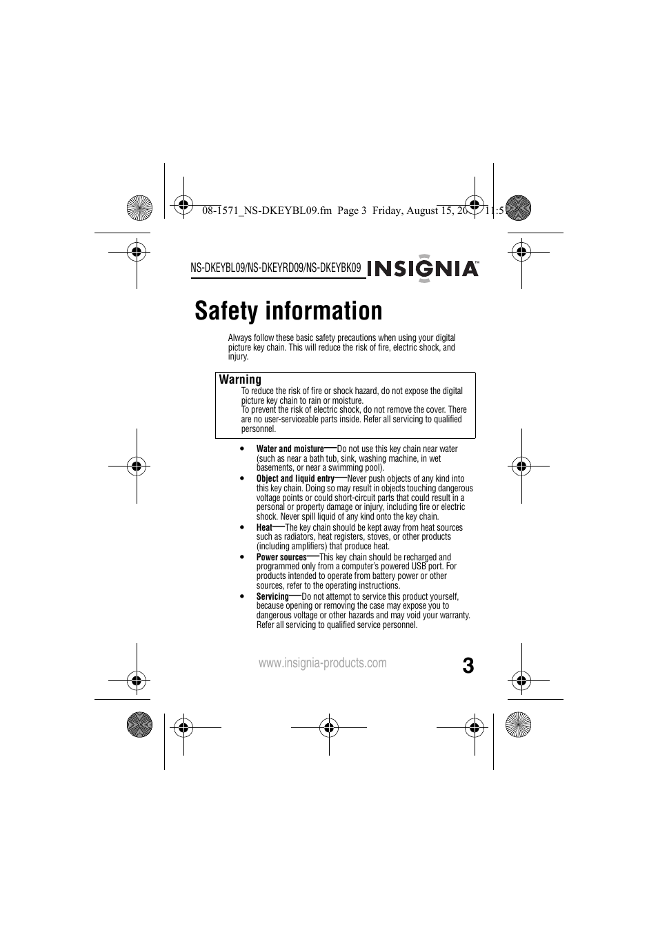 Safety information | Insignia NS-DKEYBL09 User Manual | Page 5 / 36