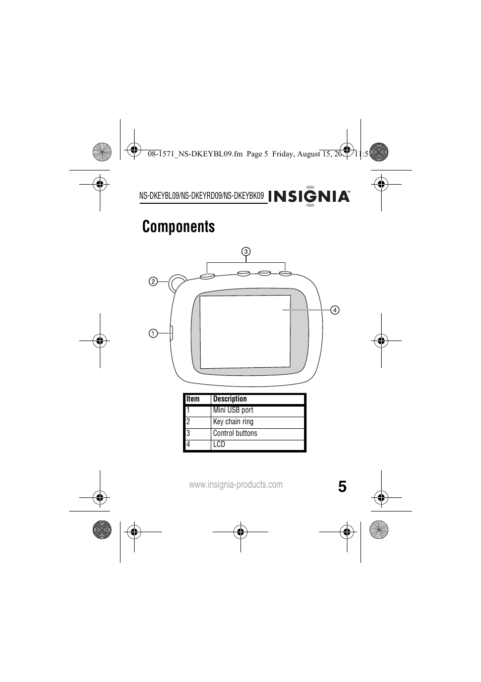 Components | Insignia NS-DKEYBL09 User Manual | Page 7 / 36