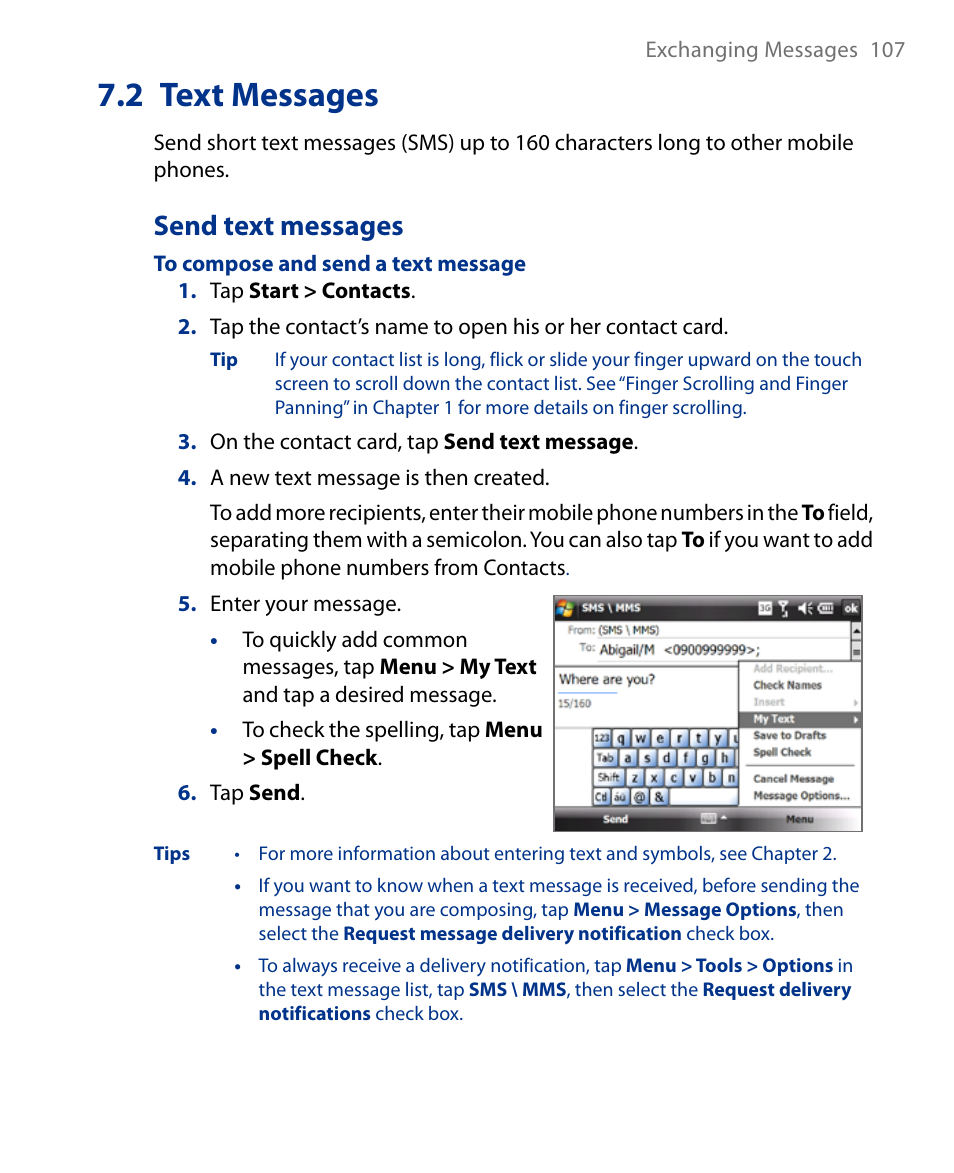 2 text messages, Send text messages | Insignia X7510 User Manual | Page 107 / 241