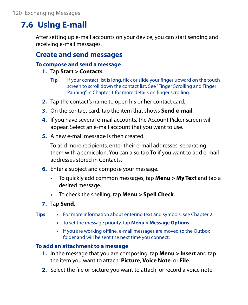 6 using e-mail, Create and send messages | Insignia X7510 User Manual | Page 120 / 241