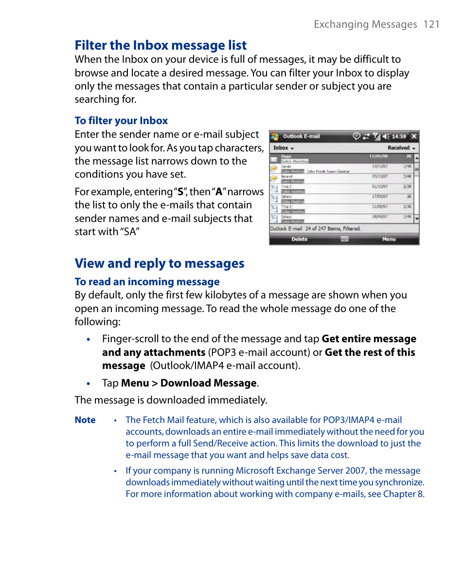 Filter the inbox message list, View and reply to messages | Insignia X7510 User Manual | Page 121 / 241