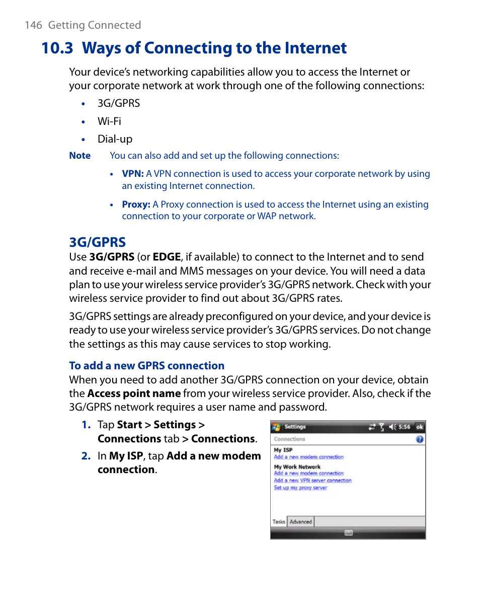 3 ways of connecting to the internet, 3g/gprs | Insignia X7510 User Manual | Page 146 / 241