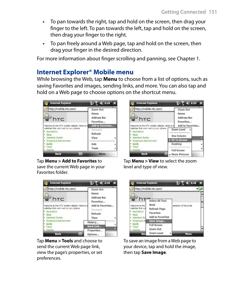 Internet explorer® mobile menu | Insignia X7510 User Manual | Page 151 / 241