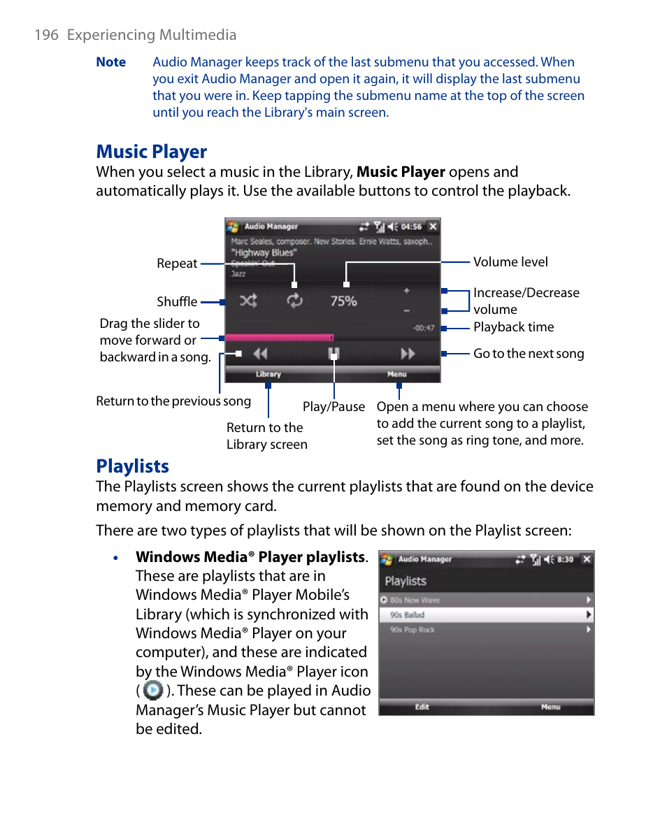 Music player, Playlists | Insignia X7510 User Manual | Page 196 / 241