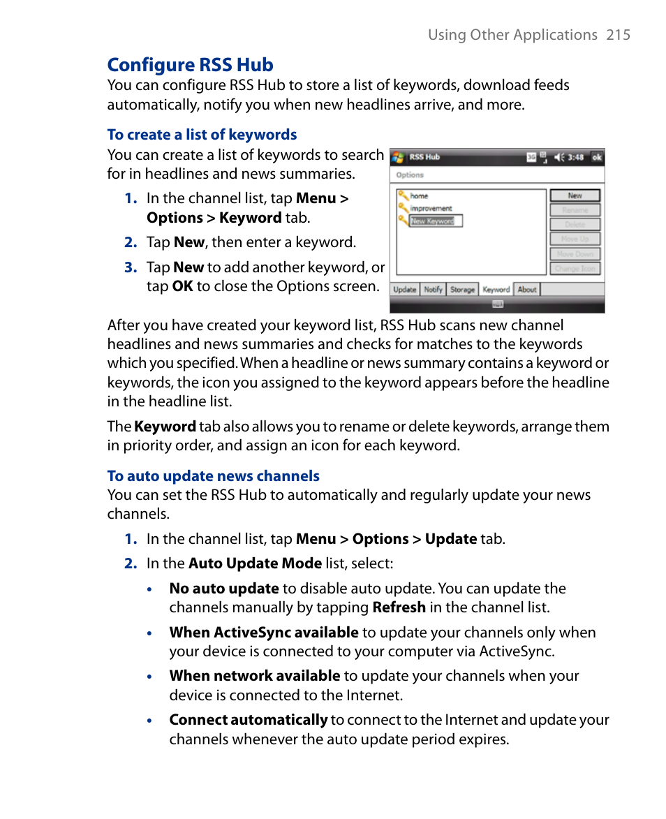 Configure rss hub | Insignia X7510 User Manual | Page 215 / 241